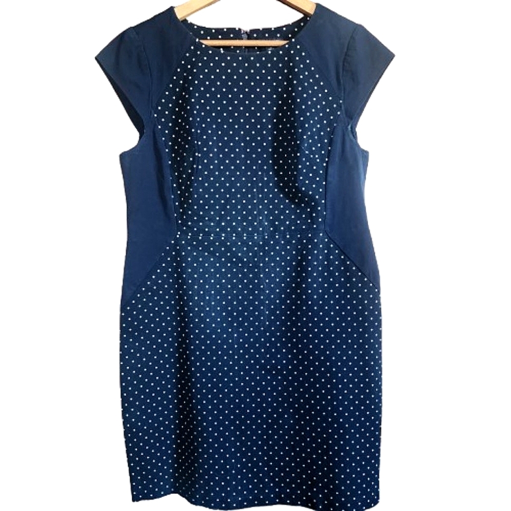 Womens 14 Tommy Hilfiger Navy Blue White Polka Dot Cap Sleeve Academia Dress